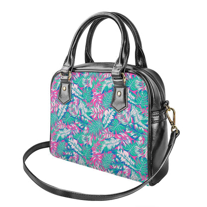 Teal Pink Blossom Tropical Pattern Print Shoulder Handbag