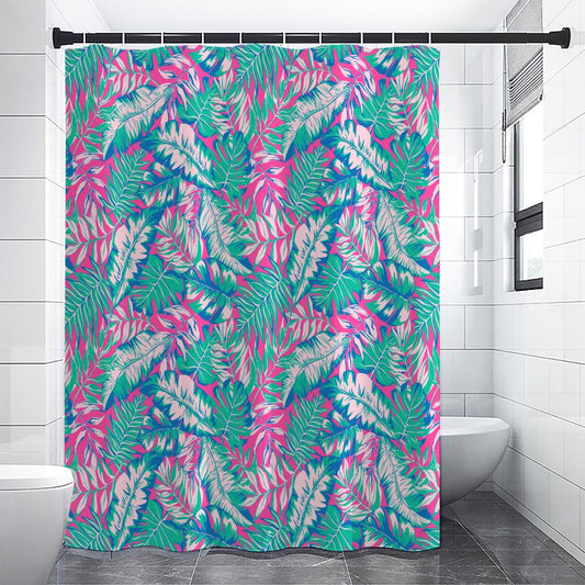 Teal Pink Blossom Tropical Pattern Print Shower Curtain
