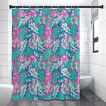 Teal Pink Blossom Tropical Pattern Print Shower Curtain