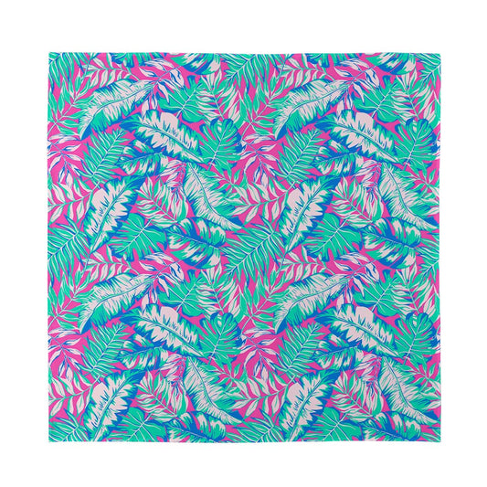 Teal Pink Blossom Tropical Pattern Print Silk Bandana