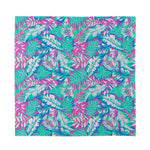 Teal Pink Blossom Tropical Pattern Print Silk Bandana