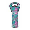 Teal Pink Blossom Tropical Pattern Print Single Neoprene Wine Tote