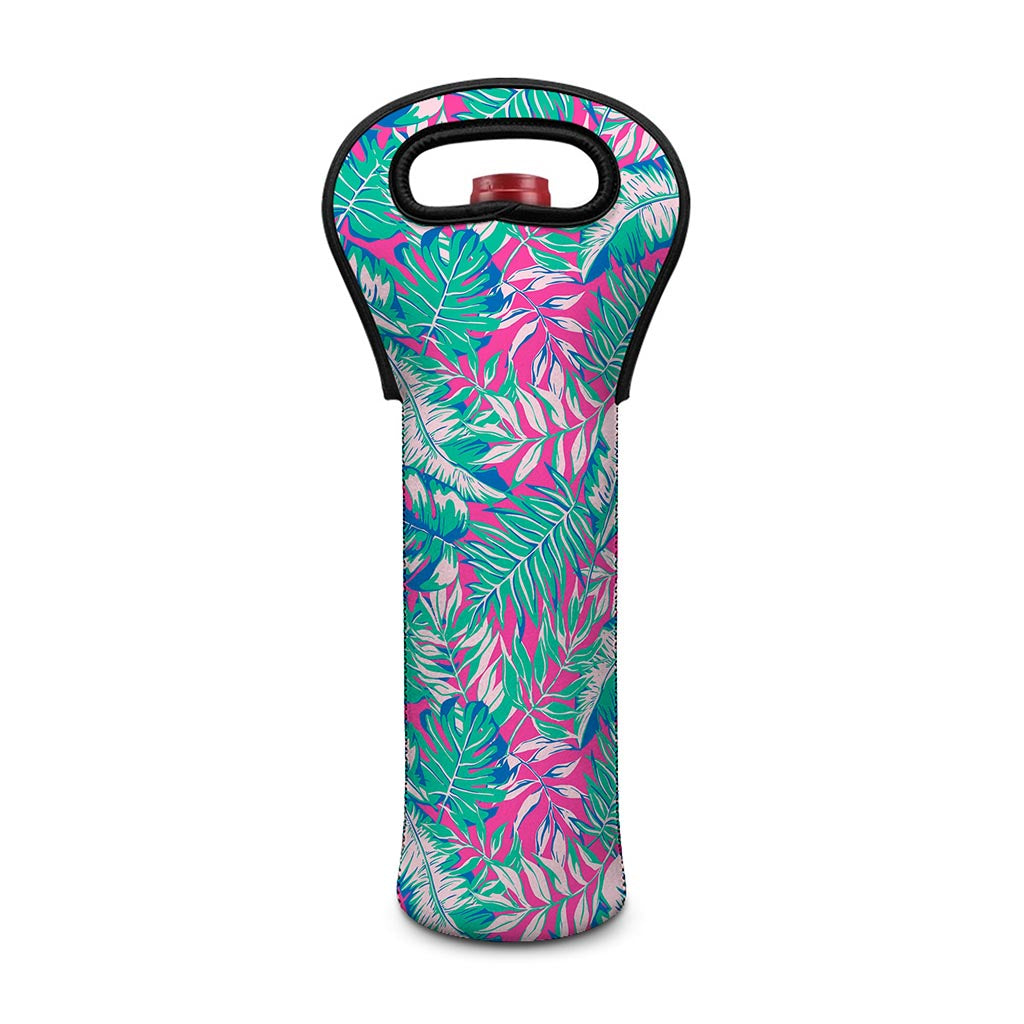 Teal Pink Blossom Tropical Pattern Print Single Neoprene Wine Tote