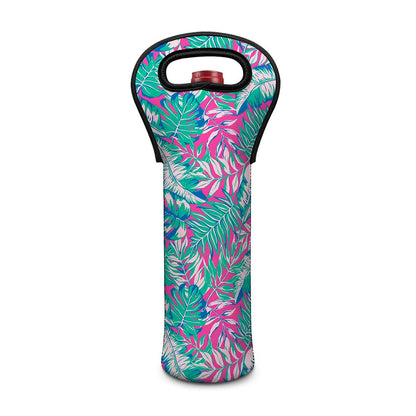 Teal Pink Blossom Tropical Pattern Print Single Neoprene Wine Tote