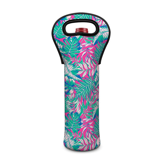 Teal Pink Blossom Tropical Pattern Print Single Neoprene Wine Tote