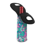 Teal Pink Blossom Tropical Pattern Print Single Neoprene Wine Tote