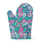 Teal Pink Blossom Tropical Pattern Print Single Oven Mitt