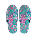 Teal Pink Blossom Tropical Pattern Print Slippers