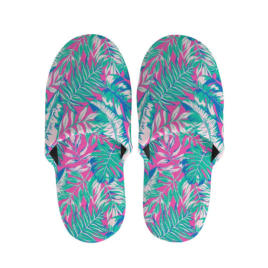 Teal Pink Blossom Tropical Pattern Print Slippers