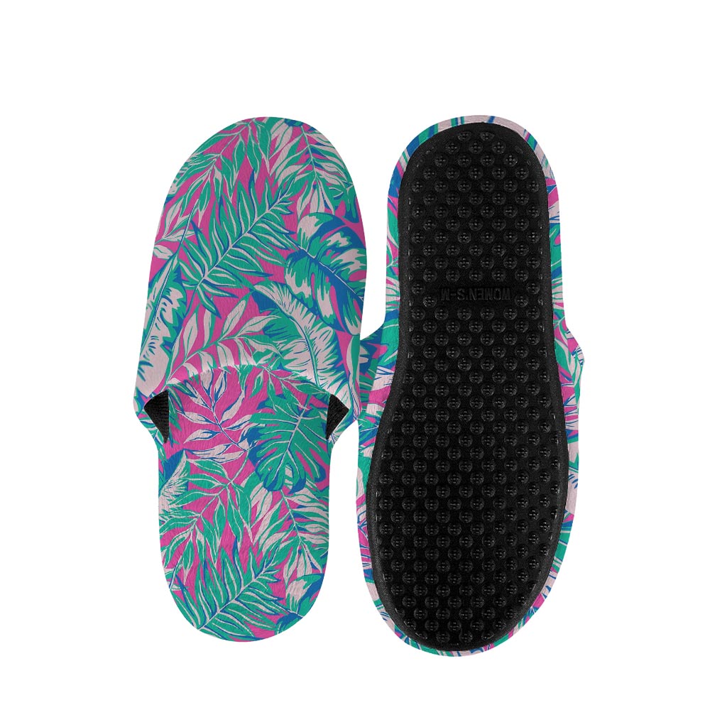 Teal Pink Blossom Tropical Pattern Print Slippers