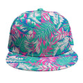 Teal Pink Blossom Tropical Pattern Print Snapback Cap