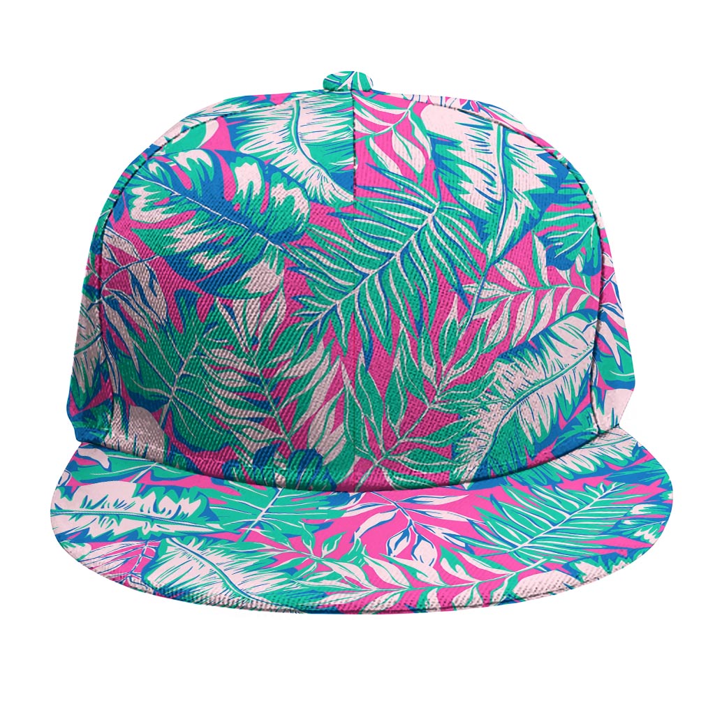 Teal Pink Blossom Tropical Pattern Print Snapback Cap