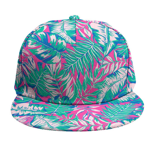 Teal Pink Blossom Tropical Pattern Print Snapback Cap