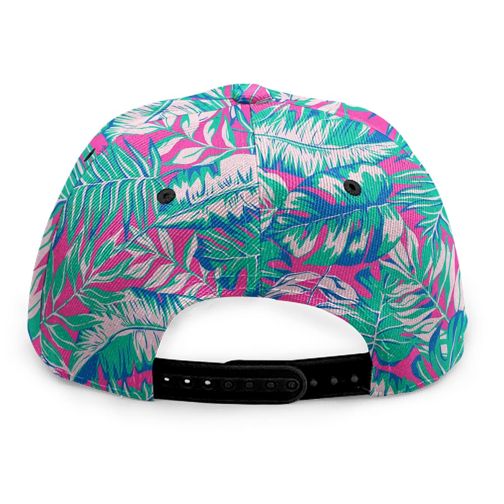Teal Pink Blossom Tropical Pattern Print Snapback Cap