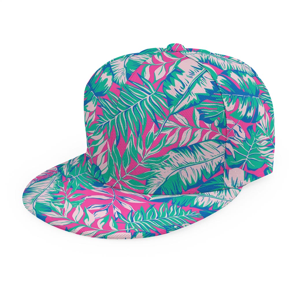 Teal Pink Blossom Tropical Pattern Print Snapback Cap