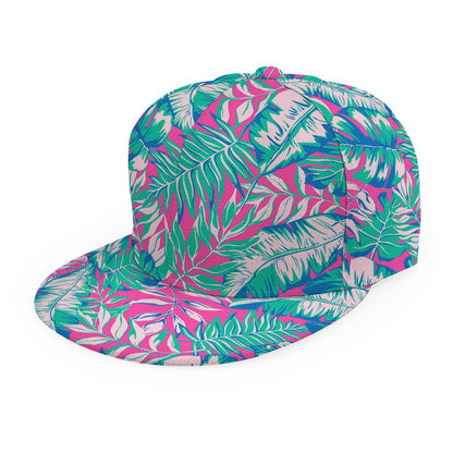 Teal Pink Blossom Tropical Pattern Print Snapback Cap