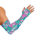 Teal Pink Blossom Tropical Pattern Print Sun Protection Arm Sleeves