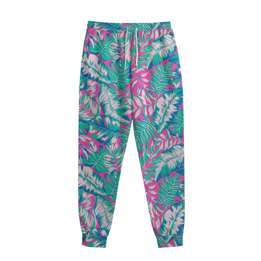 Teal Pink Blossom Tropical Pattern Print Sweatpants