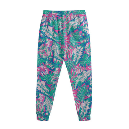 Teal Pink Blossom Tropical Pattern Print Sweatpants