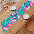 Teal Pink Blossom Tropical Pattern Print Table Runner