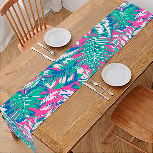 Teal Pink Blossom Tropical Pattern Print Table Runner