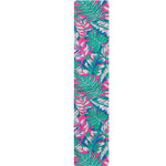 Teal Pink Blossom Tropical Pattern Print Table Runner