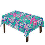 Teal Pink Blossom Tropical Pattern Print Tablecloth