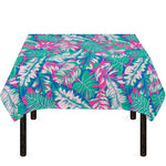 Teal Pink Blossom Tropical Pattern Print Tablecloth