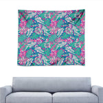 Teal Pink Blossom Tropical Pattern Print Tapestry