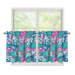 Teal Pink Blossom Tropical Pattern Print Tier Curtains
