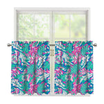 Teal Pink Blossom Tropical Pattern Print Tier Curtains