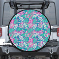 Teal Pink Blossom Tropical Pattern Print Tire Cover