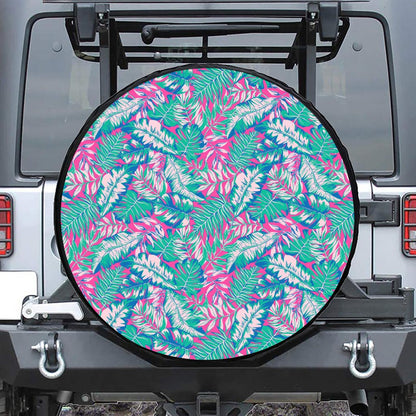 Teal Pink Blossom Tropical Pattern Print Tire Cover
