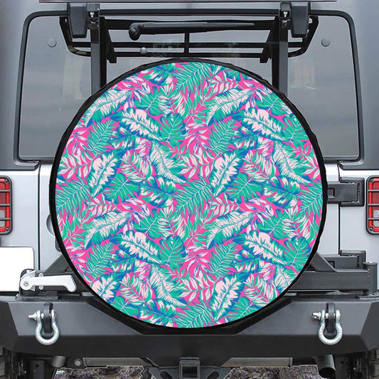 Teal Pink Blossom Tropical Pattern Print Tire Cover