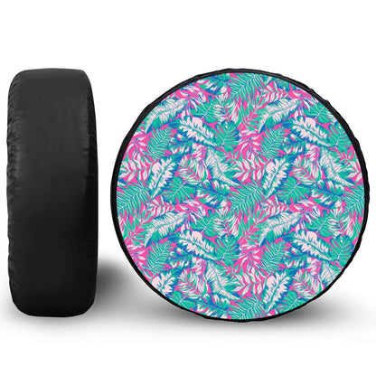 Teal Pink Blossom Tropical Pattern Print Tire Cover