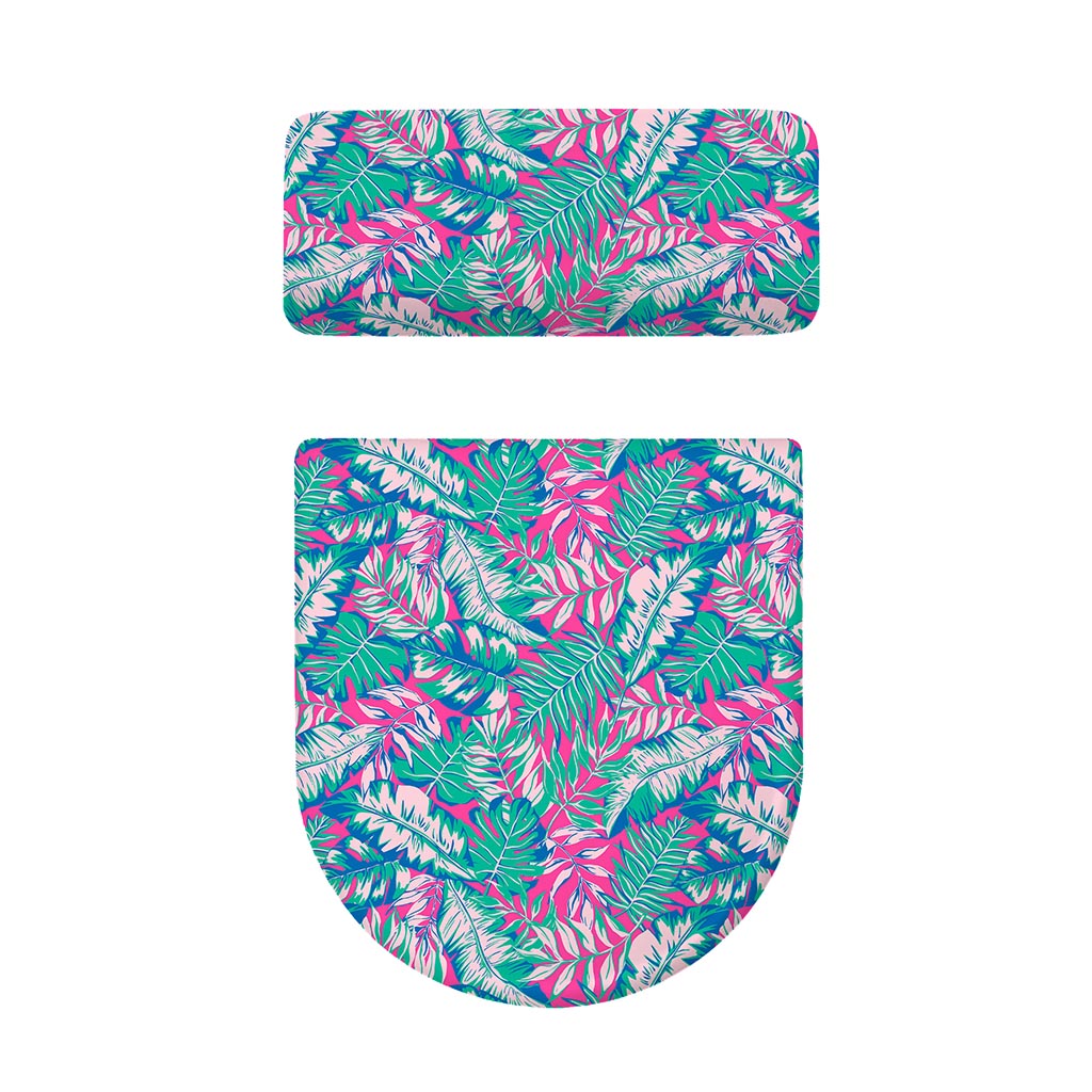 Teal Pink Blossom Tropical Pattern Print Toilet Lid And Tank Cover Set