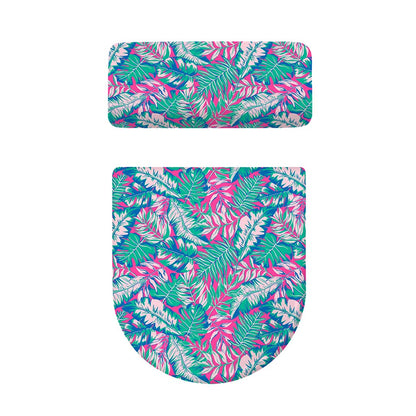 Teal Pink Blossom Tropical Pattern Print Toilet Lid And Tank Cover Set