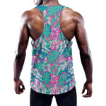 Teal Pink Blossom Tropical Pattern Print Training Tank Top