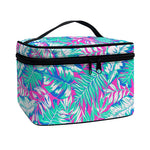 Teal Pink Blossom Tropical Pattern Print Travel Makeup Bag