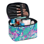 Teal Pink Blossom Tropical Pattern Print Travel Makeup Bag