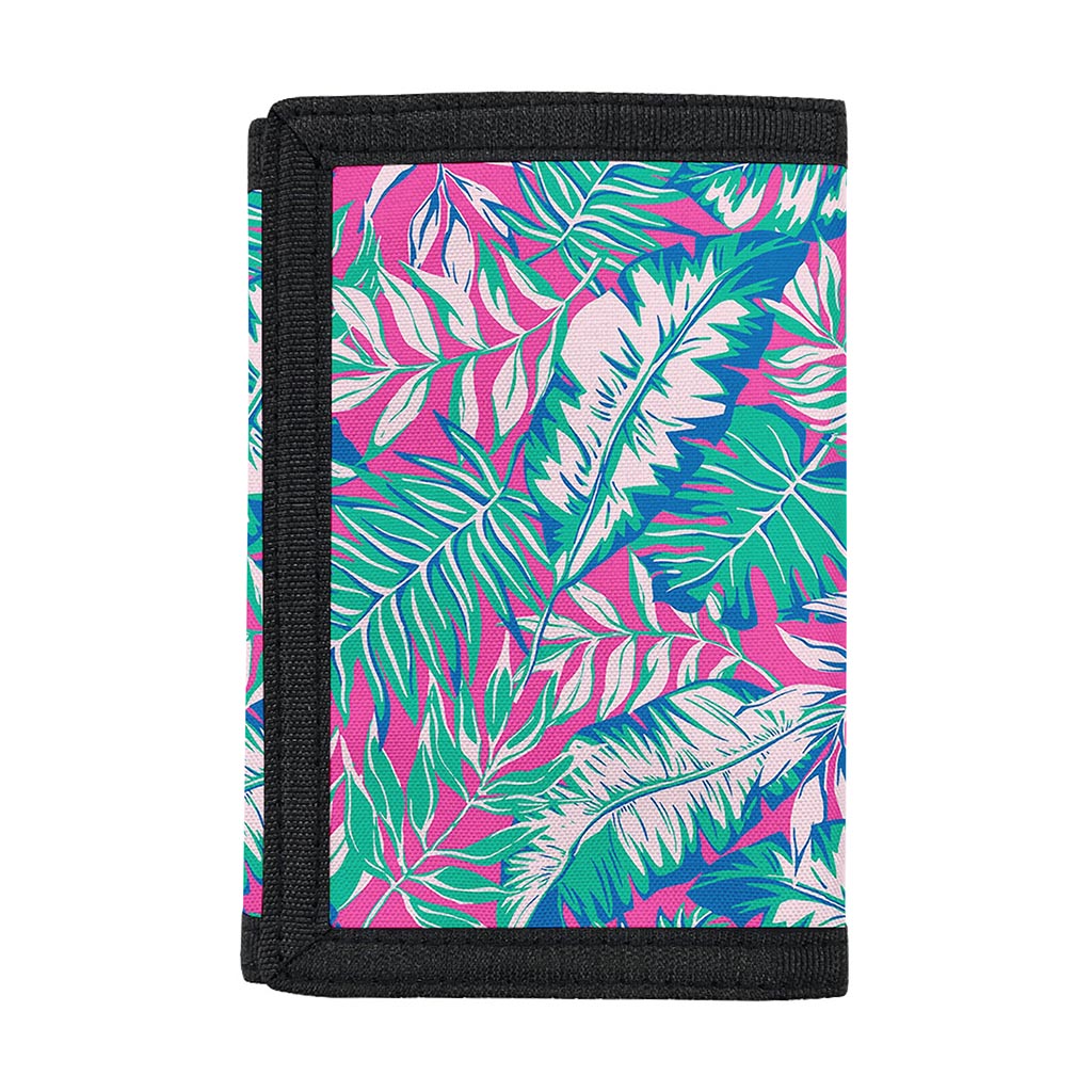 Teal Pink Blossom Tropical Pattern Print Trifold Wallet