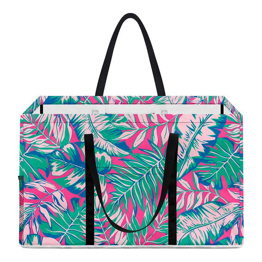 Teal Pink Blossom Tropical Pattern Print Utility Tote Bag