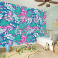 Teal Pink Blossom Tropical Pattern Print Wall Sticker