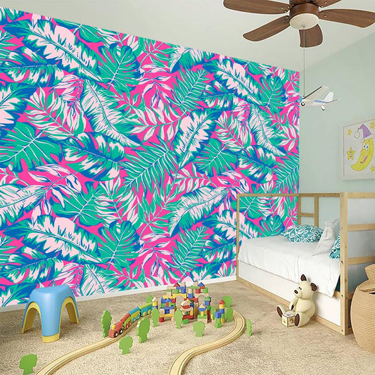 Teal Pink Blossom Tropical Pattern Print Wall Sticker