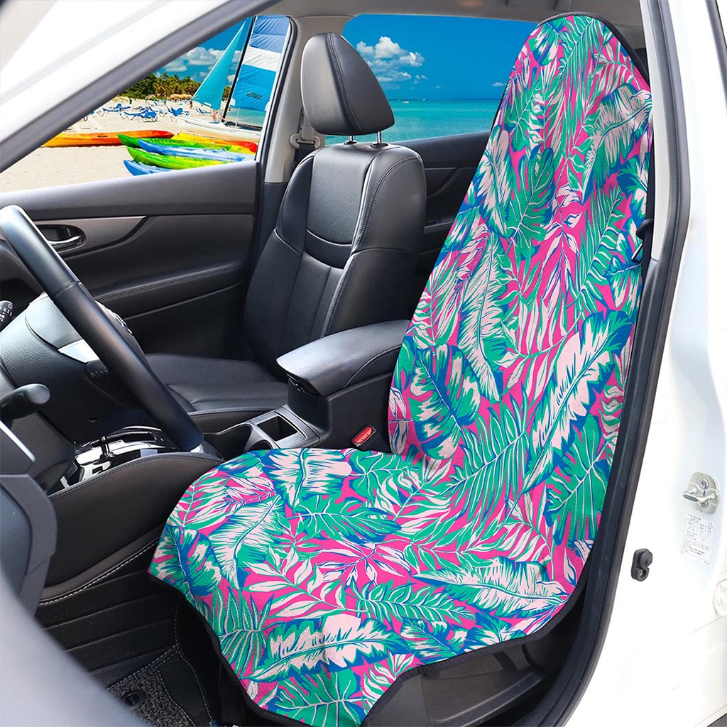 Teal Pink Blossom Tropical Pattern Print Waterproof Car Seat Cover