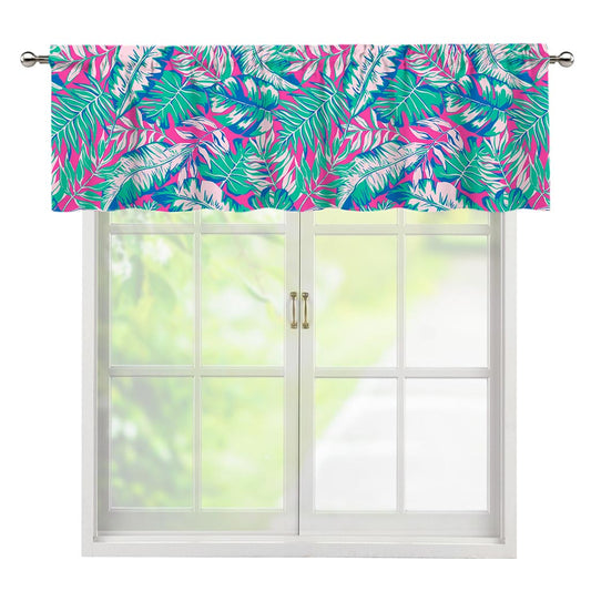 Teal Pink Blossom Tropical Pattern Print Window Valance