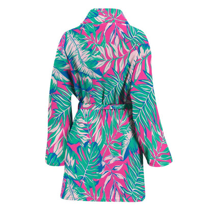 Teal Pink Blossom Tropical Pattern Print Women's Bathrobe