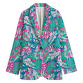 Teal Pink Blossom Tropical Pattern Print Women's Blazer