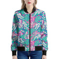 Teal Pink Blossom Tropical Pattern Print Women's Bomber Jacket
