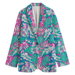 Teal Pink Blossom Tropical Pattern Print Women's Cotton Blazer